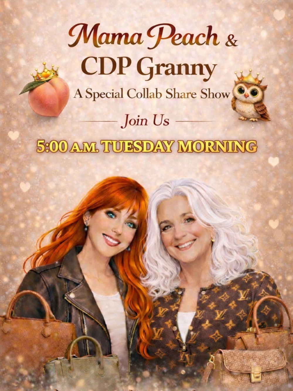 Mama Peach & CDP Granny Collab Poster - Peach, Gold, Brown